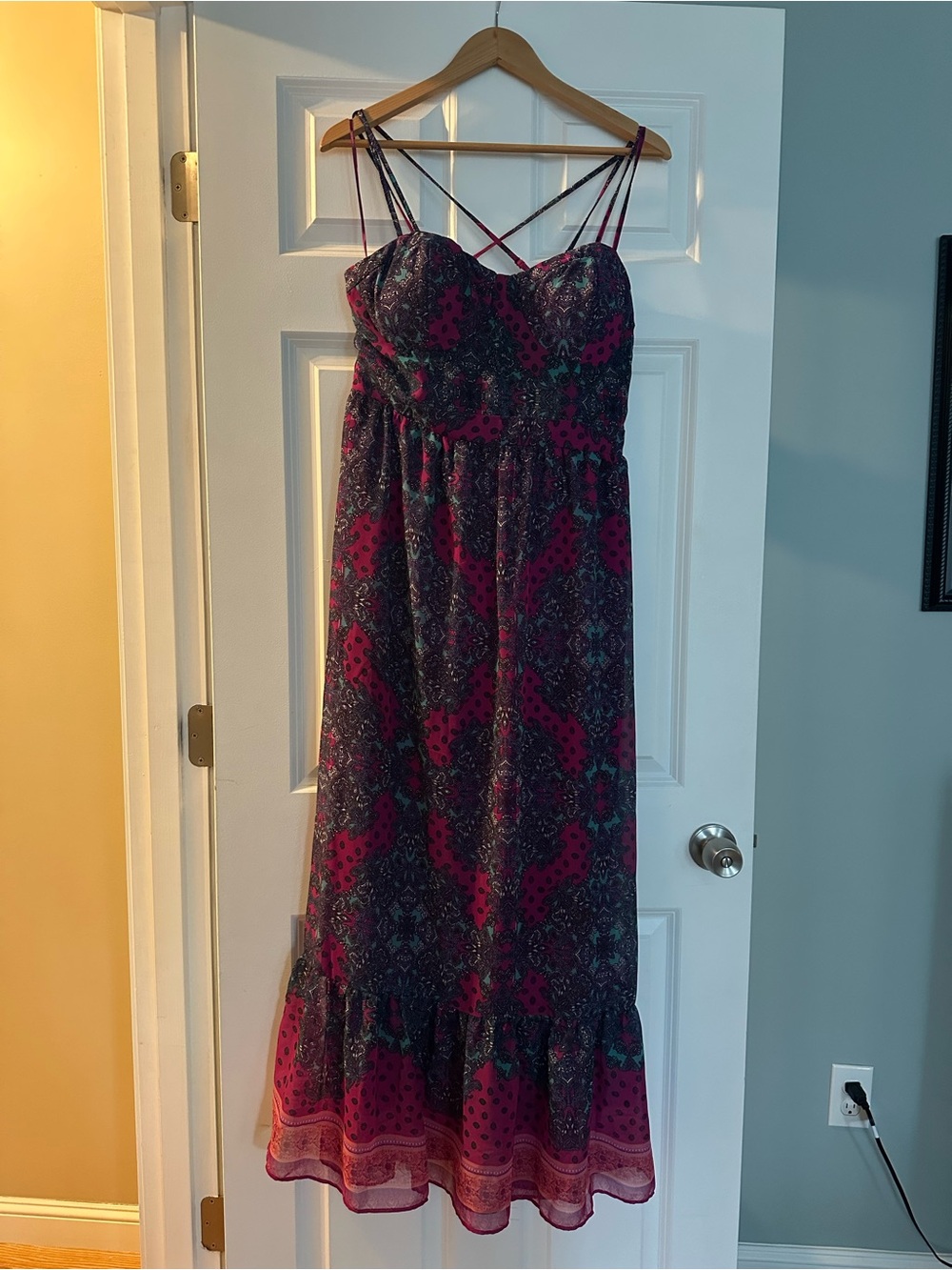 American Eagle Outfitters Pink and Navy Paisley Maxi Dress